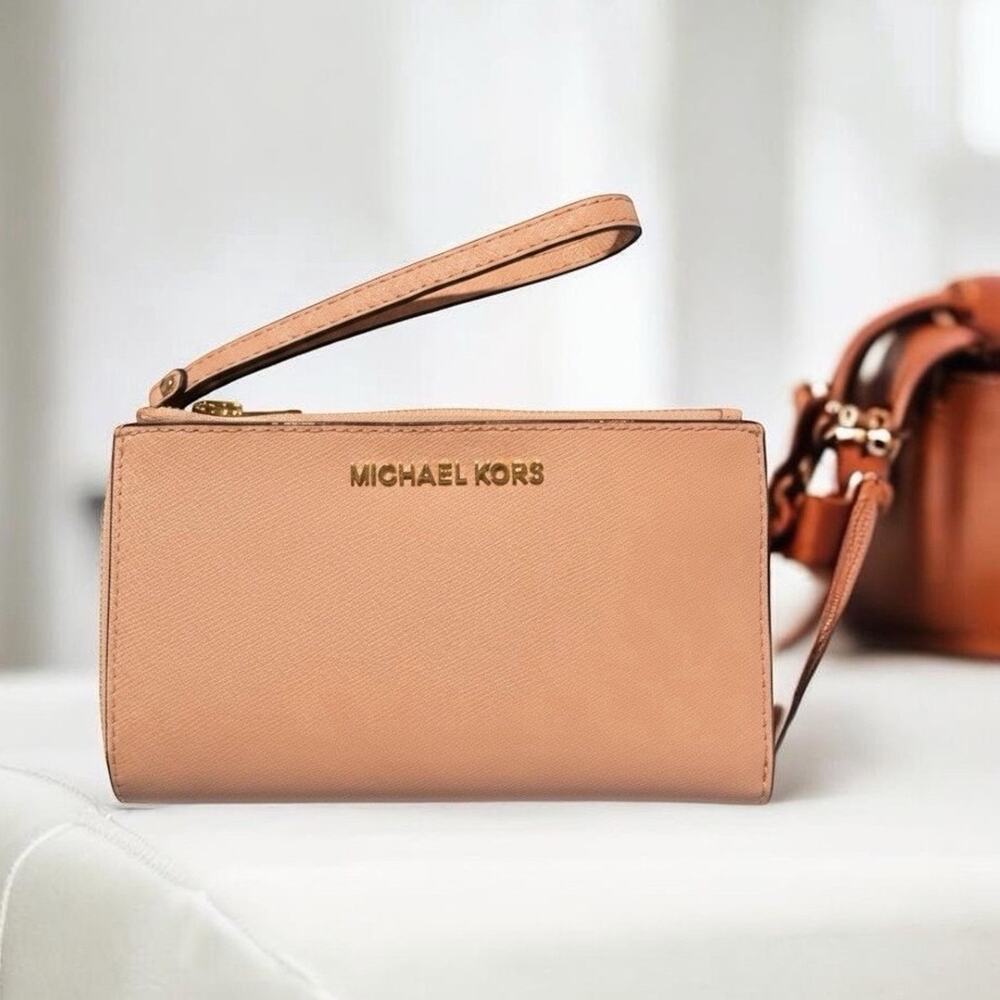 Michael Kors Jet Set Travel Double Zip Wristlet Blossom Logo Zipper Wallet